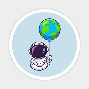 Cute Astronaut Sitting With Earth Balloon Cartoon Magnet